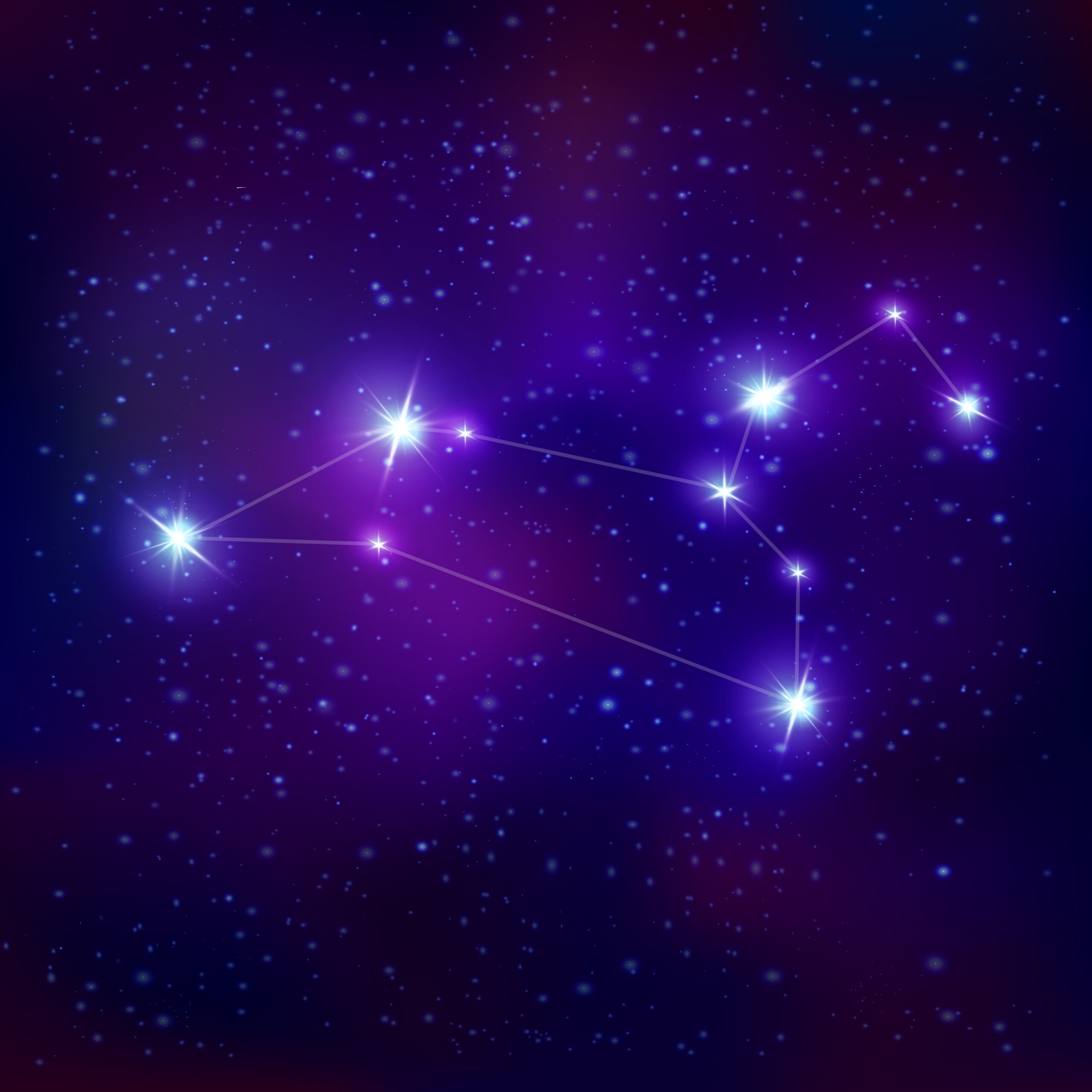 Leo realistic constellation zodiac sign with system of bright blue stars on night sky background vector illustration
